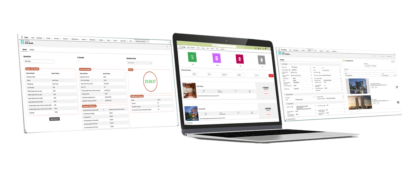 Quotation with unit cost and payment milestones, property search and project details
